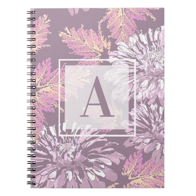 Cuaderno Pink flowers, watercolor, monogram, personalize (Frente)