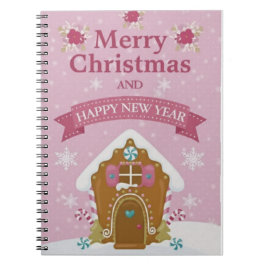 Cuaderno Pink Gingerbread House Merry Christmas Notebook