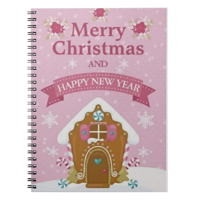 Cuaderno Pink Gingerbread House Merry Christmas Notebook (Frente)