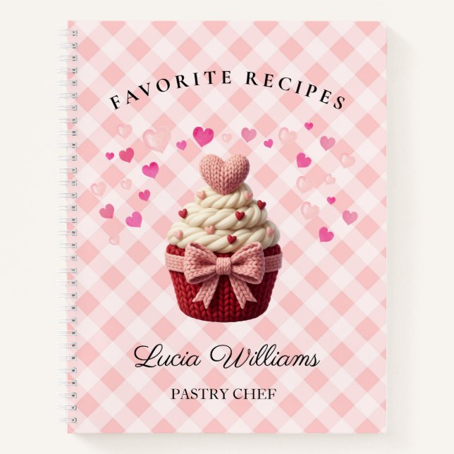 Cuaderno Pink Gingham Faux Crochet Cupcake Bakery  (Anverso)