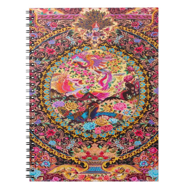 Cuaderno Pink Gold Blue Flores Florales Persas Peacock (Frente)