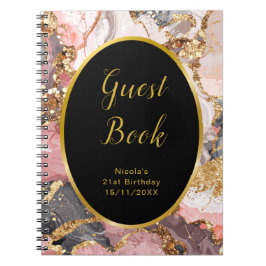 Cuaderno Pink, Gray and Gold Marble Birthday Guest Book
