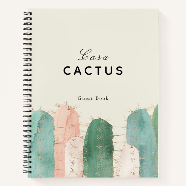 Cuaderno Pink & Green Cactus Vacation Rental Guest Book (Anverso)