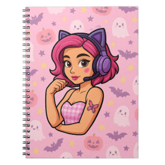 Cuaderno Pink Halloween Gamer Girl Notebook | Kawaii Ghosts