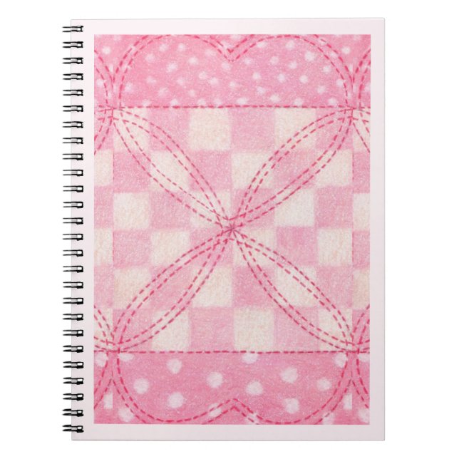 Cuaderno PINK HEART QUILT 6.5x8.75 portátil espiral / rosa (Frente)