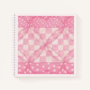 Cuaderno PINK HEART QUILT 8.5x8.5 portátil espiral / rosa