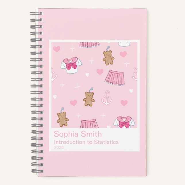 Cuaderno Pink Hearts & Teddy Bears Kawaii Kogal Pattern (Anverso)