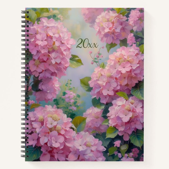 Cuaderno Pink Hydrangeas Floral Spiral-bound Journal Spring (Anverso)
