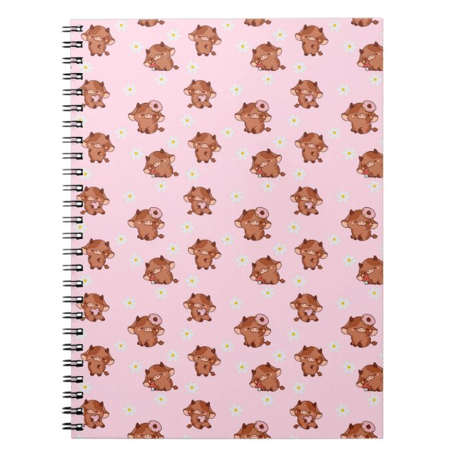 Cuaderno Pink Kawaii Highland Cows Seamless Pattern (Frente)