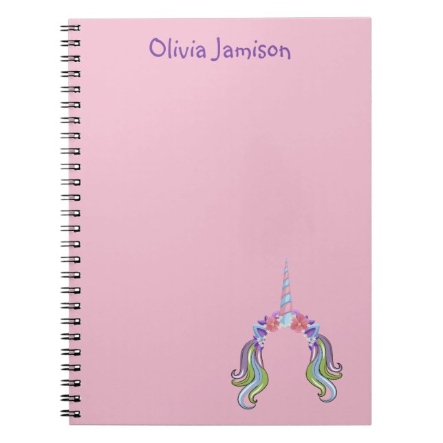 Cuaderno Pink & Lilac Unicorn Photo & Name  (Frente)