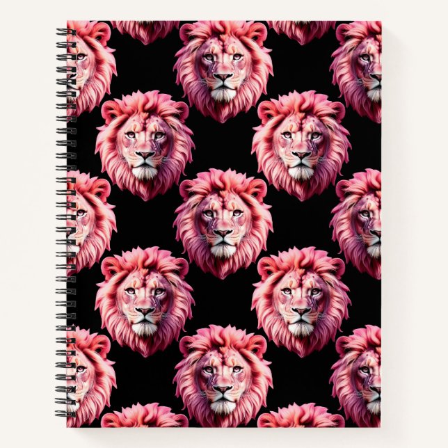Cuaderno Pink Lion Head Animal Pattern Design - Black  (Anverso)