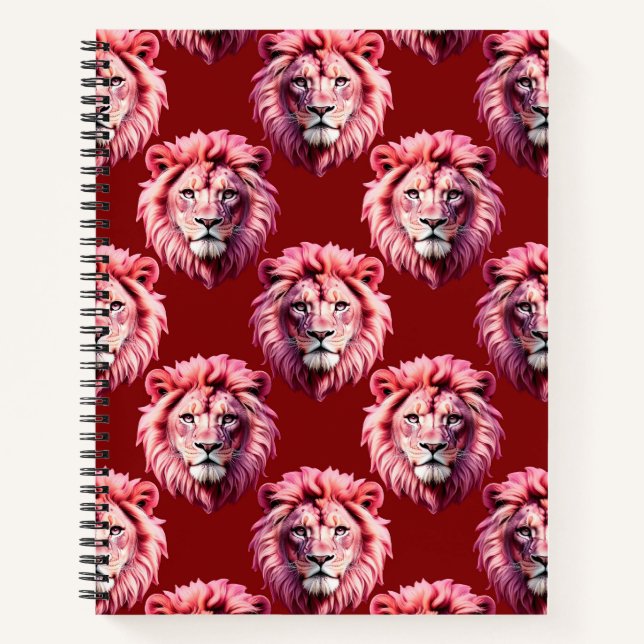 Cuaderno Pink Lion Head Animal Pattern Design Red  (Anverso)