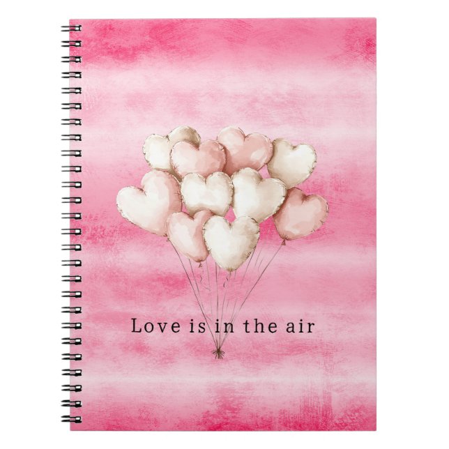 Cuaderno Pink Love is in the air heart balloons (Frente)