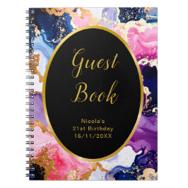 Cuaderno Pink, Navy Blue and Gold Ink Birthday Guest Book