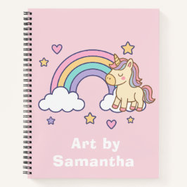 Cuaderno Pink Pastel Unicorn Rainbow Custom Name 