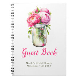 Cuaderno Pink Peonies Mason Jar Bridal Shower Guest Book