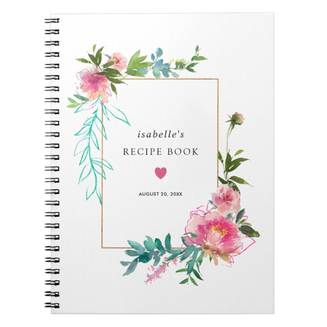 Cuaderno Pink Peony Floral Recipe Libro (Frente)
