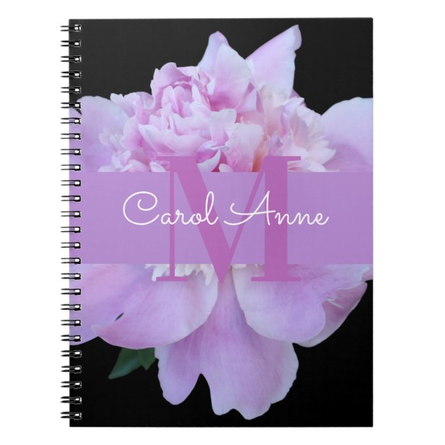 Cuaderno Pink Peony Purple Monograma Floral Negro (Frente)