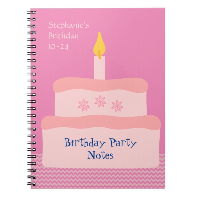 Cuaderno Pink Personalize Birday Cake Fiesta Event Planner (Frente)