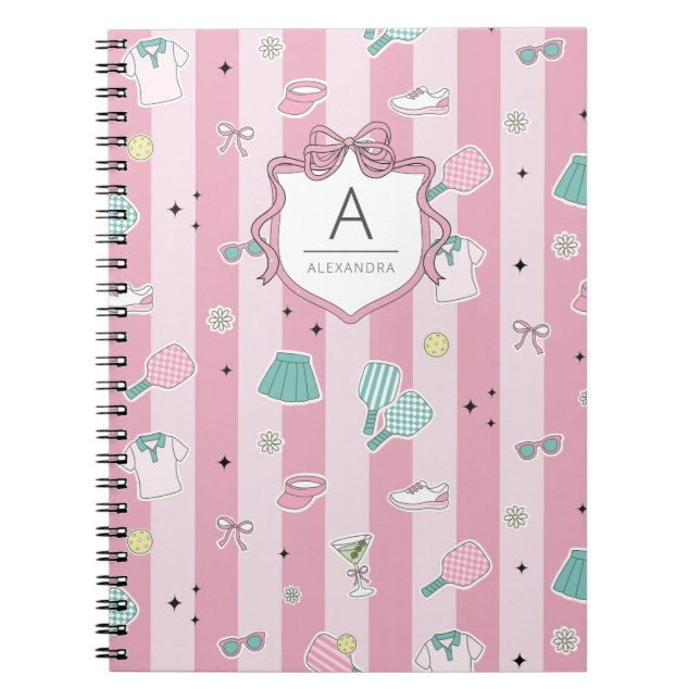Cuaderno Pink Pickleball Preppy Monogram Print (Frente)
