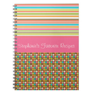 Cuaderno Pink Polka Dots and Stripes Personalized Notebook