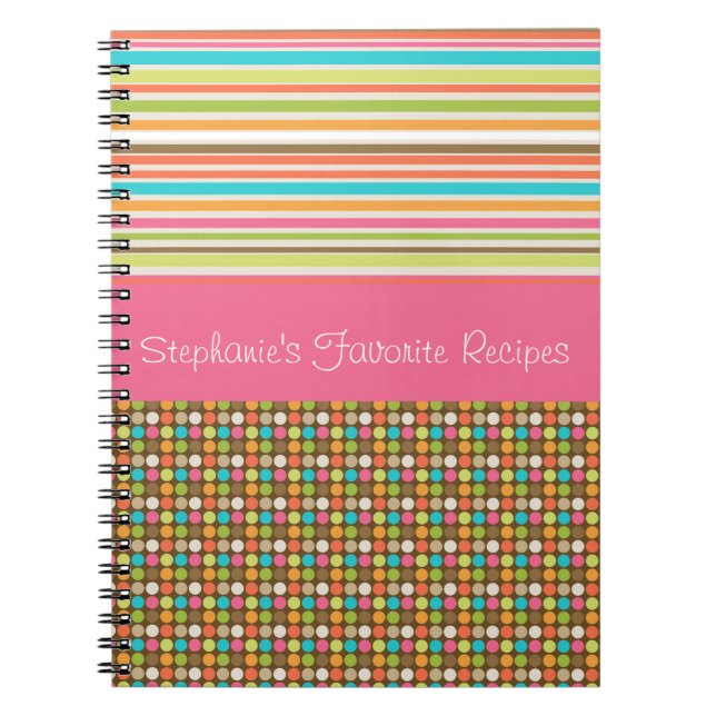 Cuaderno Pink Polka Dots and Stripes Personalized Notebook (Frente)
