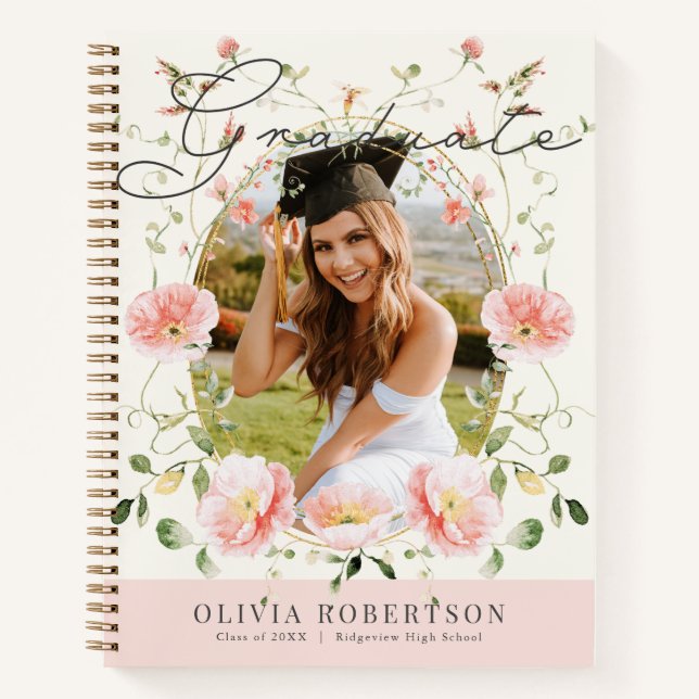 Cuaderno Pink Poppy Floral Photo Graduation Guest Book (Anverso)