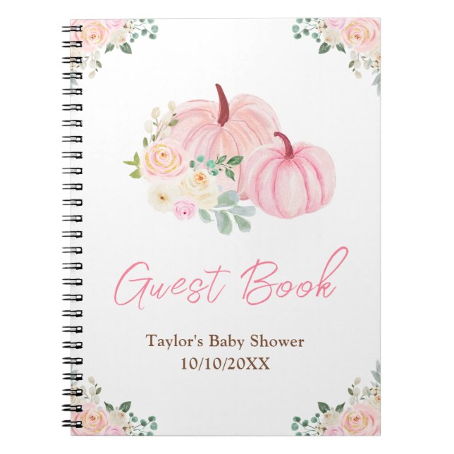 Cuaderno Pink Pumpkins Floral Baby Shower Guest Book (Frente)