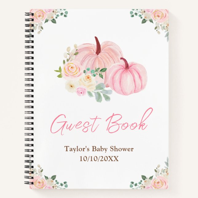 Cuaderno Pink Pumpkins Floral Baby Shower Guest Book (Anverso)
