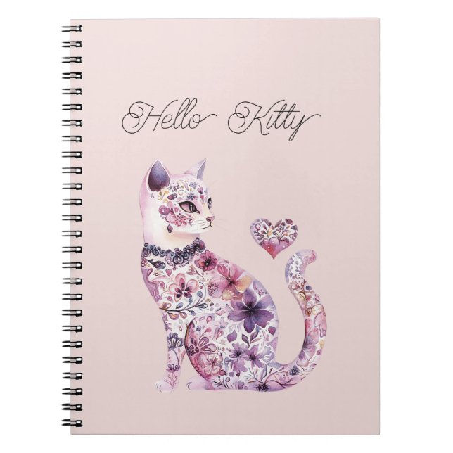 Cuaderno Pink Purple Blush Flowers Heart Love Cat  (Frente)