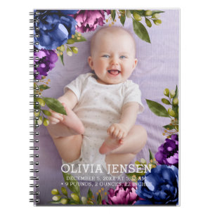 Cuaderno Pink Purple Floral Watercolor Bebé estadísticas de