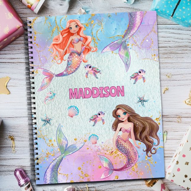 Cuaderno Pink Purple Glitter Mermaids Add Name (Subido por el creador)