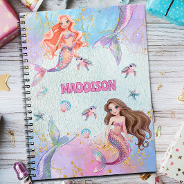 Cuaderno Pink Purple Glitter Mermaids Add Name