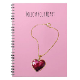 Cuaderno Pink Red Heart Gold Chain Necklace