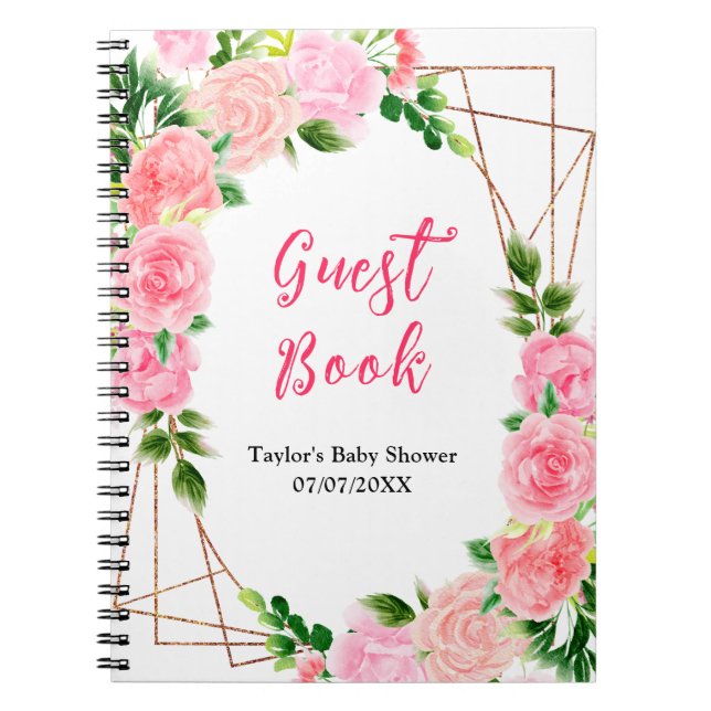 Cuaderno Pink Roses Floral Baby Shower Guest Book (Frente)