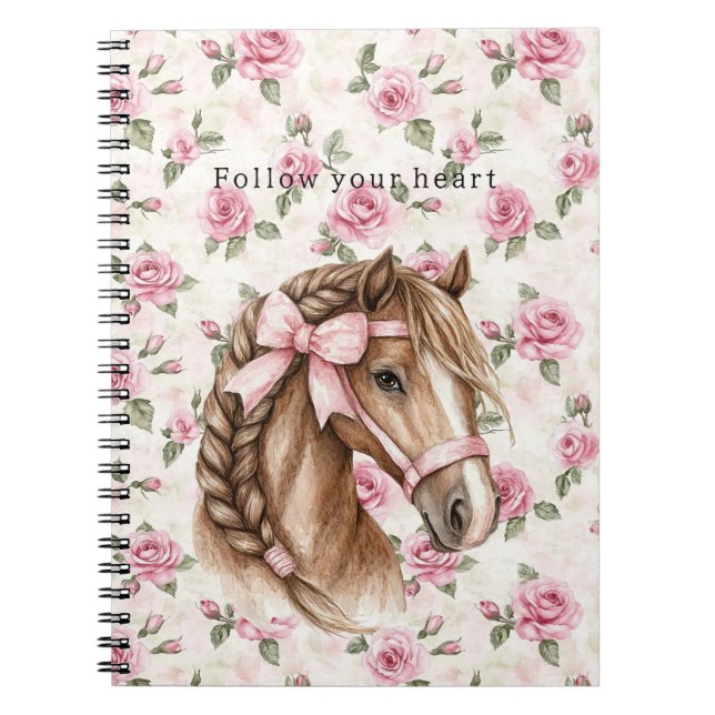 Cuaderno Pink Roses Floral Pretty Horse Pink Bow (Frente)
