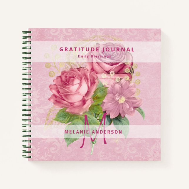 Cuaderno Pink Roses Mint Gratitude Journal (Anverso)