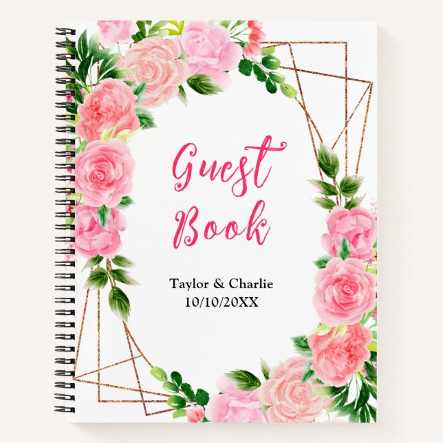 Cuaderno Pink Roses with Foliage Wedding Guest Book (Anverso)