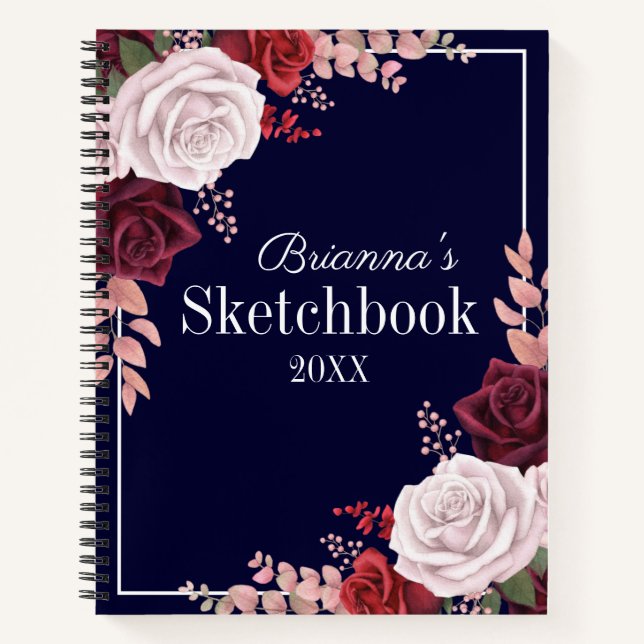 Cuaderno Pink Roses Your Name Navy Blue Sketchbook (Anverso)