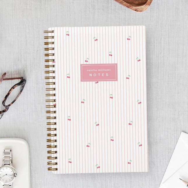 Cuaderno Pink | Scattered Cherry Pinstripe Personalized (Subido por el creador)