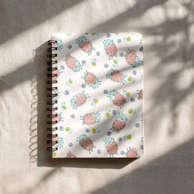 Cuaderno Pink Sheep with Flowers & Berries - Cute Pattern (Subido por el creador)