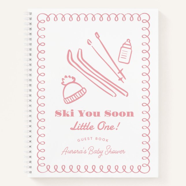Cuaderno Pink Ski You Soon Boy Baby Shower Guest Book (Anverso)