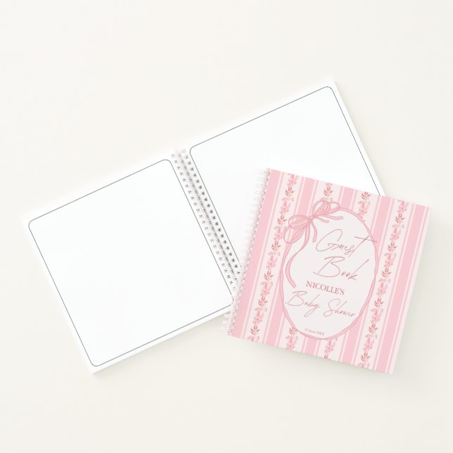 Cuaderno Pink stripes retro elegant baby shower guest book (Interior)