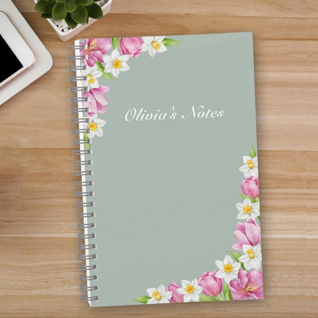 Cuaderno Pink Tulips & Daffodils Spring Flowers Notebook (Subido por el creador)
