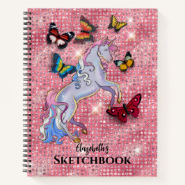 Cuaderno Pink Unicorn and Butterflies Glitter Sketchbook