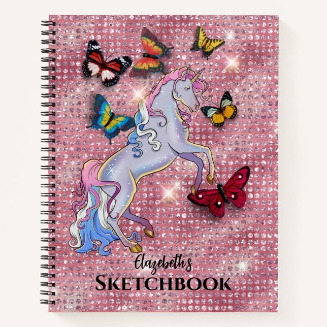 Cuaderno Pink Unicorn and Butterflies Glitter Sketchbook (Anverso)