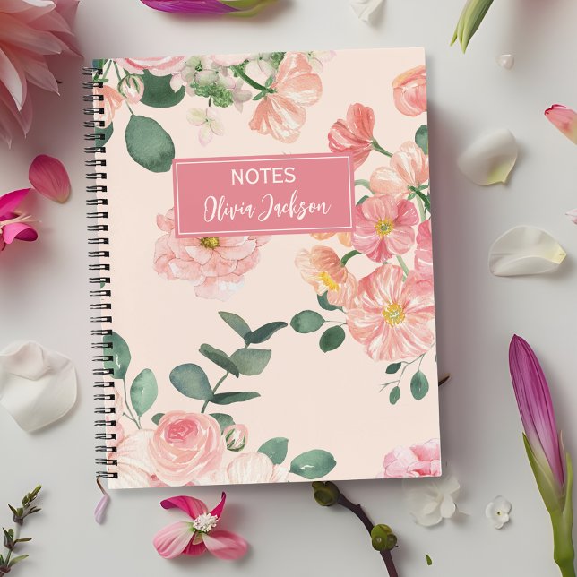 Cuaderno Pink Watercolor Floral Personalized Name (Subido por el creador)