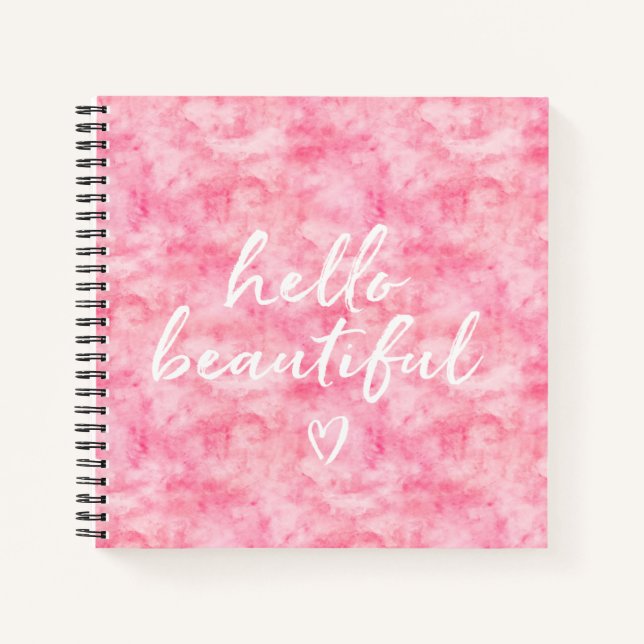 Cuaderno Pink Watercolor Hola Hermoso Corazón (Anverso)