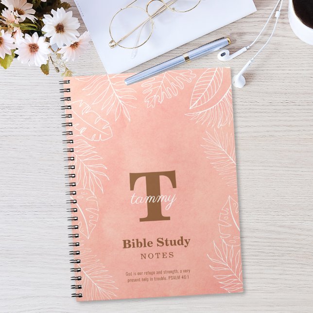 Cuaderno Pink Watercolor Leaves Monogram Bible Study (Subido por el creador)