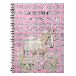 Cuaderno Pink White Horse Floral Sparkle 